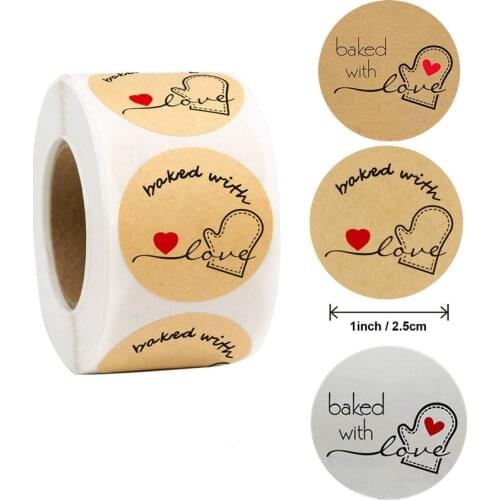 "Baked With Love"Kraft Paper Stickers For Bakery Packaging Seal Labels Sticker Cute Handmade Scrapbooking Stationery Sticker