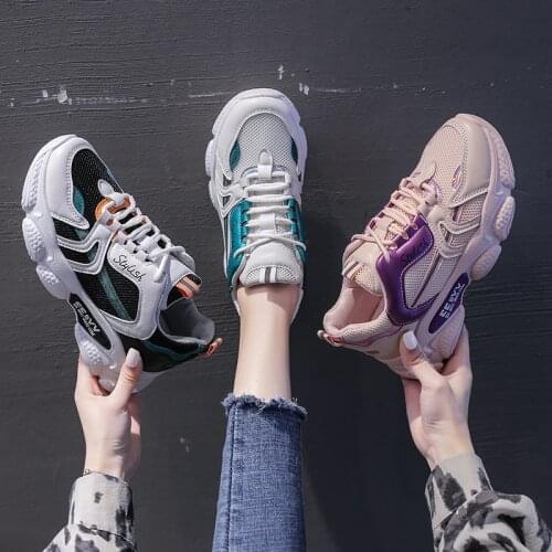 Womens Sports Shoes Fashionable Mesh Color Matching Platform Lace-up Sneakers
