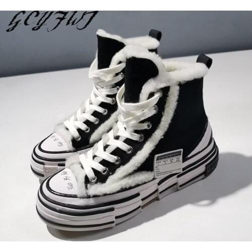 Womens Ankle Boots Winter Plush In Warmest Platform Casual Female Shoes High Quality High-Top Lace-Up Fashion Snow Women Boots