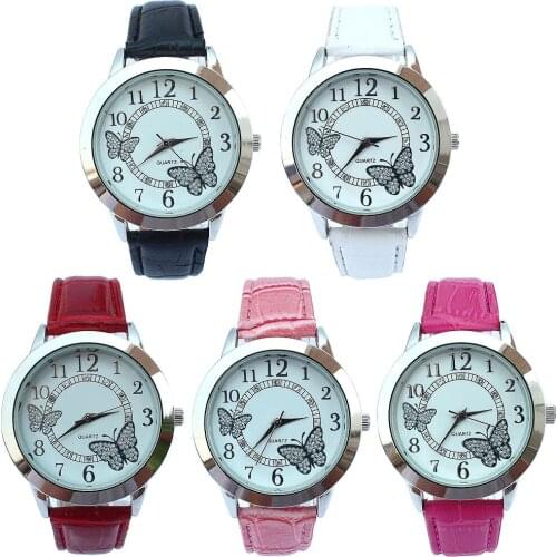10pcs/Lot Mixed Colors Fashion White Crystal Diamonds Butterfly Leather Bracelet Watch White Lady Woman Quartz Wristwatches U16M