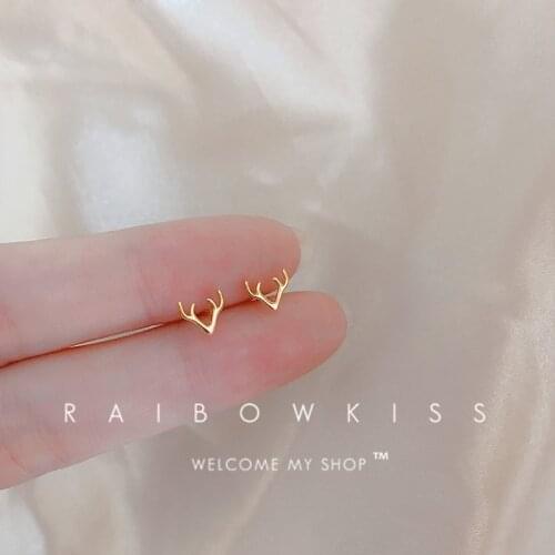 Antlers Stud Earrings For Women 2021 New Trendy Simple Animal Elk Creative Design Best Friend Girls Gift Student Small Jewelry