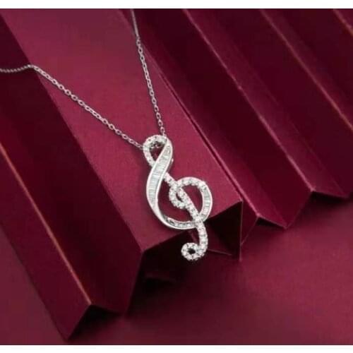 18K-Gold 100% Real Diamond Woman Pendant Necklace Music Symbol Fashion Style Fine Jewelry