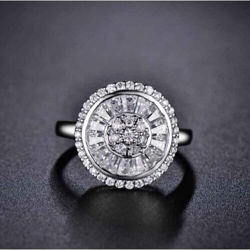 Top Quality New Fashion Full Pave Premium Shine AAA Zircon Crystal Silver Ring for Women Wedding Luxury Bride Jewelry
