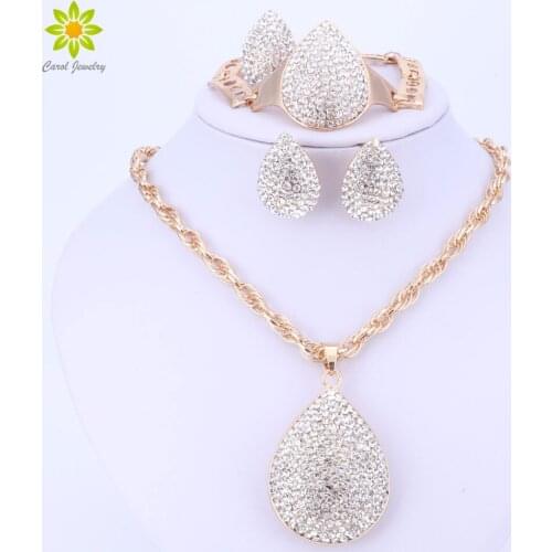Gold Color Water Drop Pendant Jewelry Crystal Fashion Dubai Costume Big Jewelry Set Nigerian Wedding African Beads Jewelry Set