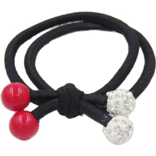 1PCS Novelty 2Red Beads Elastic Hair Bands Toys For Girls Handmade Bow Headband Scrunchy Kids Hair Accessories For Womens 2018