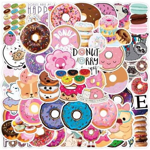 10/30/50 PCS Kawaii Pink Cartoon Donuts Graffiti Stickers Laptop Guitar Luggage Bike Waterproof Aesthetic Sticker Decal Kid Toy