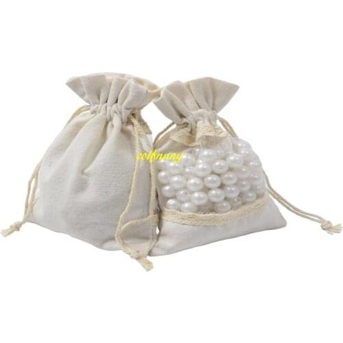 1000pcs/lot 10x14cm Transparent PVC Window Lace Cotton Burlap Bag Jewellery beads Drawstring Pouch Wedding gift bags
