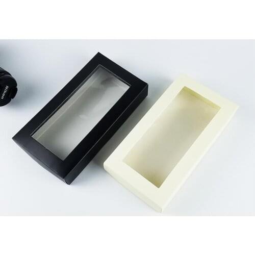 21*11*3.5CM Large Black white cover paper packing box with plastic pvc window wig gift wallet tie packaging paper carton box