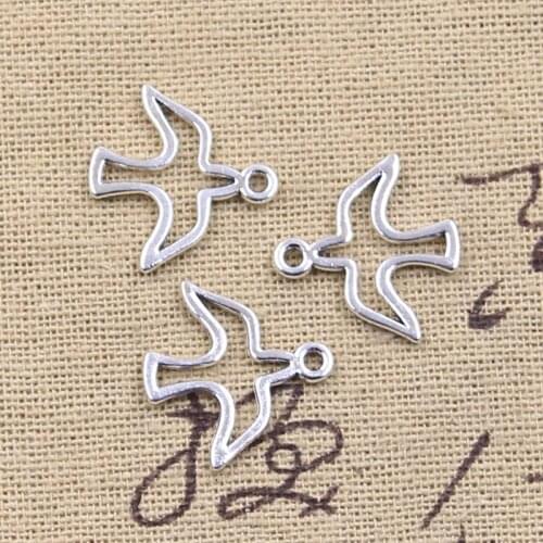 30pcs Charms Peace Dove Bird 18x18mm Antique Silver Color Pendants Making DIY Handmade Tibetan Finding Jewelry