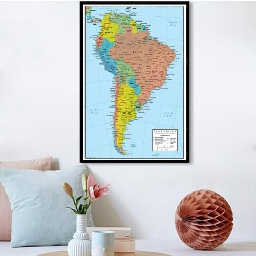 60*90cm Political Map of South America In English Spray Canvas Painting Wall Art Poster Living Room Home Decor School Supplies
