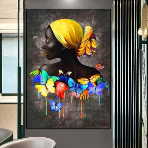 5D DIY Diamond Painting African American Full Square/Round Embroidery Beautiful Black Woman Butterflies Wall Decor TT5584