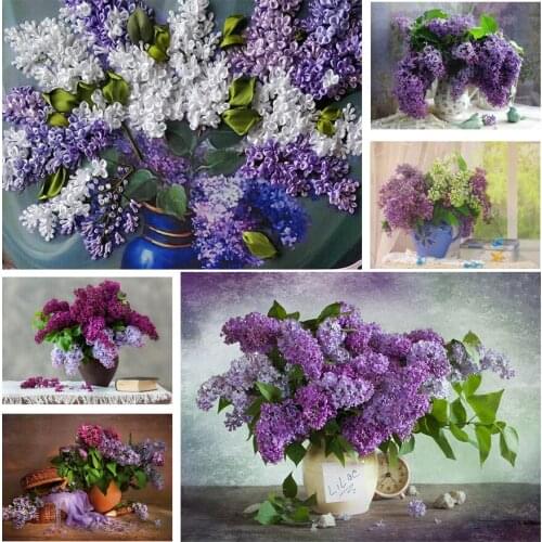 Flowers Purple Lavender Diy 5D Diamond Painting Full Square and Round Embroidery Mosaic Wall Art Cross Handmade Home Decoration