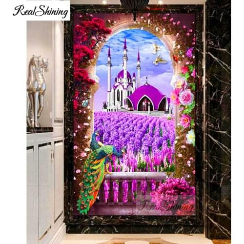 Diamond Painting Square/Round Purple lavender,Peacock Diamond Embroidery Cross Stitch muslim castle Landscape Art large F1111