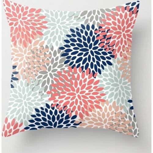 Floral Bloom Print Coral Pink Pale Aqua Blue Gray Navy Cushion Cover Decorative Pillow Cover Case Seat Car Home Throw Pillowcase