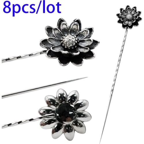 8pcs Sterling Silver Flower Cigar Needle Loose Punch Cutter Burr Dredge Hole Creative Puncher Portable Smoking Tools Accessories