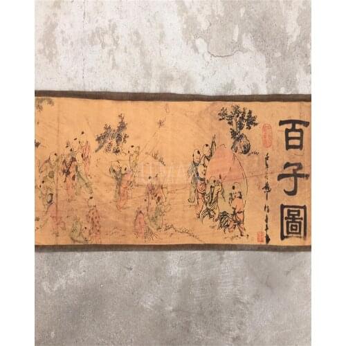 Exquisite Chinese Ancient Picture Silk Paper 100 Children Figure Scroll Painting