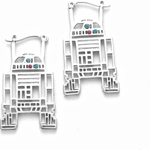 Classic Stars Millennium Spacecraft Crystal Metal Ear Clip Robot Drop Earrings for Woman Movie Gift