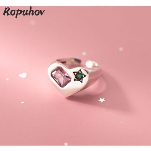 Ropuhov 2021 New 925 Silver Japanese Retro Pink Diamond Love Simple Green Diamond Star Zircon Ring Feminine Personality Jewelry