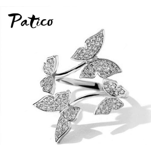 925 Silver Sterling Open Rings for Women Adjustable Butterfly Pave Luxury Cubic Zirconia Crystal Engagement Statement Jewelry