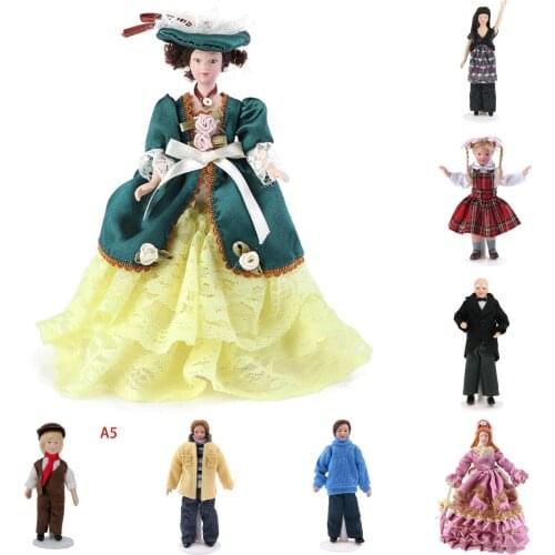 1:12 Dollhouse Miniature Porcelain Victorian Doll Model Green Dress Miss Lady Lady Modern Housewives Youth Doll Toy