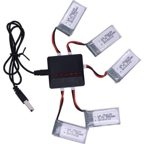 3.7V 380mAh Lipo Battery and (5 in 1)Charger Spare Parts For Hubsan X4 H107 H107L H107D JD385 JD388 RC Drone Battery 752035 25C
