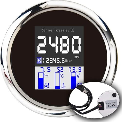 NMEA 2000 Multi-functional 4 in 1 Gauge 85mm Digital Tachometer Voltmeter Water Temp Oil Pressure gauge 0~10Bar With Alarm 9-32V