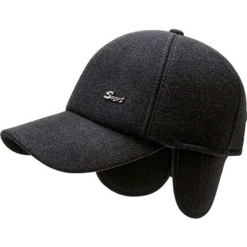 HT3735 Winter Baseball Cap Men Winter Wool Hat Cap for Men Adjustable Warm Dad Hats with Earflap Father Grandfather Baseball Cap