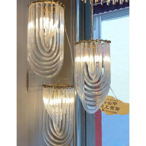 New Fashionable Light Luxury Chandelier American Restaurant LED Pendant Lamp Scandinavian Gold Metal E14 Holder Art Glass Tubula