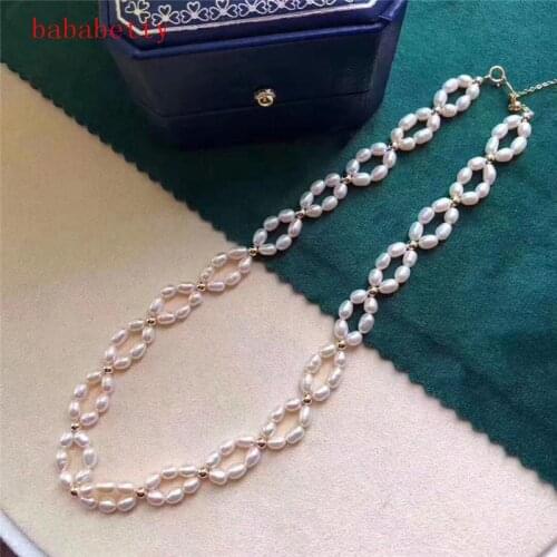 New Design Handmade Natural Freshwater Pearl 3-5MM Hand Woven Pearl Necklace for party