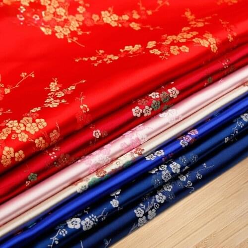 Brocade Sewing Imitation Silk Fabrics Needlework Flower Satin Material for DIY Chinese Style Cloth Dress Cheongsam Sofa Cushion