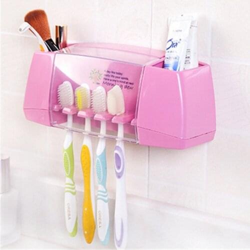 HOT Cute Multifunctional Toothbrush Holder Storage Box Bathroom Accessories Suction Hooks Tooth Brush Holder for Kids Family Set