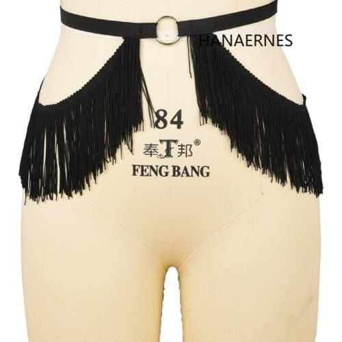 Women Black Tassel Harness Leg Garter Belt Elastic Cage Hollow Leg Garter Belt Suspender Strap Underwear Strap Leg Garter Belt
