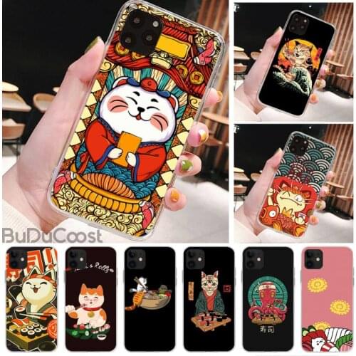 Riccu neko cat sushi wave Phone Case For iPhone 11 12 pro XS MAX 8 7 6 6S Plus X 5S SE 2020 XR cover