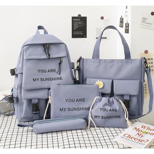 New 5Piece Set Schoolbags for Teenage Girls Women Backpack 2021 Canvas Travel Back pack Student notebook Bookbags Schoolbag