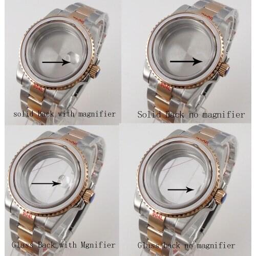 Rose Gold Plated Bezel Crown Stainless Steel 40MM Bliger Case For NH35 NH36 MIYOTA 8215 ETA 2836 Mingzhu 2813 904l Strap