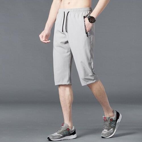 2021 Thin Nylon 3/4 Length Trousers Mens Shorts Summer Breeches Male Bermuda Board Quick Drying Beach Black Mens Long Shorts