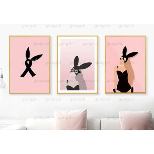 Three Pieces Cartoon Portrait Canvas Painting Bunny Girl Living Room Bedroom Personality Fans Wall Decoration Printing Hd Poster