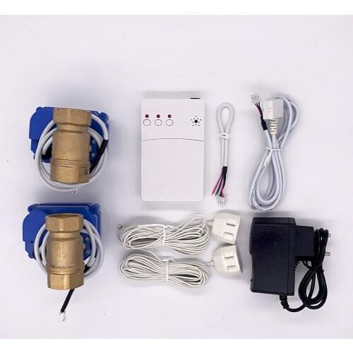 Smart Home Alarm Water Leak Sensor Detector with Automatically Shut Off with BSP NPT Valve Electronic Ball Valve DN20*2pcs