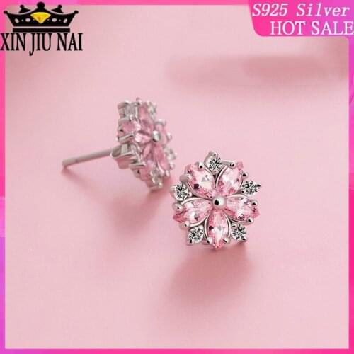 925 sterling silver cherry simple Pink romantic snowflake creative female personality hipster diamond women stud earrings