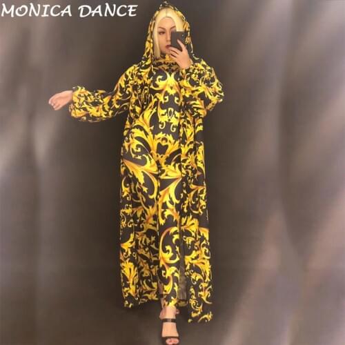Women Sexy Stage Gold Totem Jumpsuit & Coat 3D Printed Bodysuit Nightclub Party Dancer Singer Stage Wear Show Time Bling Costume
