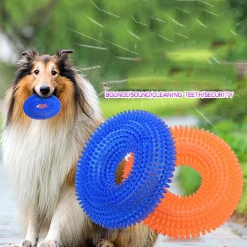 Pet Chew Toy Durable Squeak Rubber Ring Toy Bite Resistant For Small Large Dogs Training Funny TPR Teeth Cleaning Thorn Circle