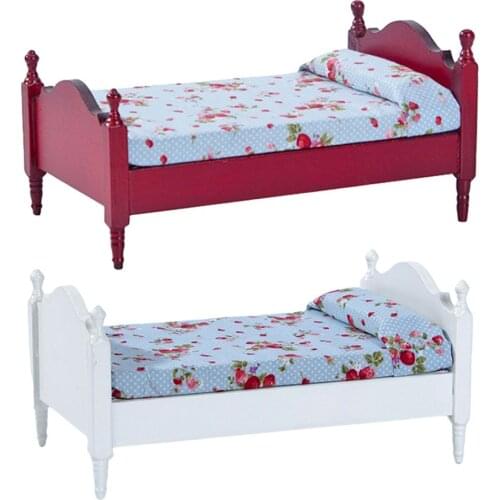 1/12 Miniature Dollhouse Bed Dollhouse Furniture Kids Toys Mini Baby Bed Set Miniature