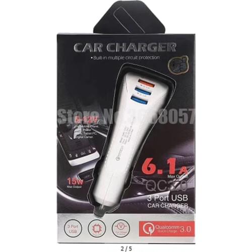 200pcs Quick Charge 3.0 Dual USB Car Charger 3 Ports /3.1A Mobile Phone Charger Adapter For Samsung note9 Car-Charger QC3.0