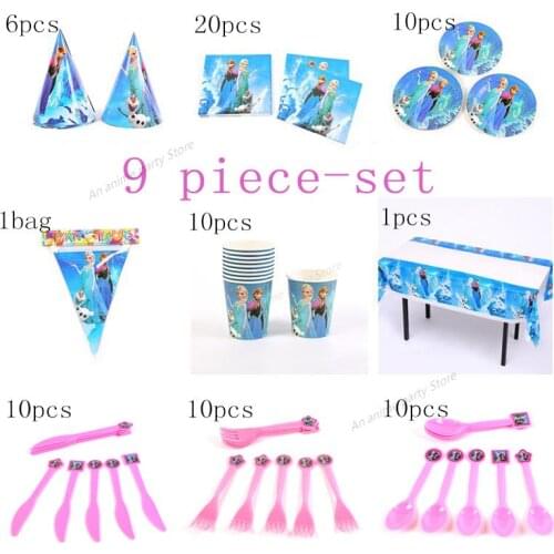 9/16piece-Set Frozen Tableware Party Decoration Aisha Queen Childrens Birthday Party Disney Props Venue Layout Decoration