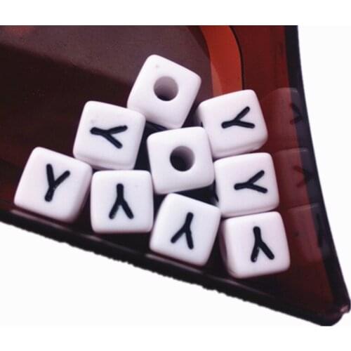 Free Shipping Single Initial Y Printed Cube Acrylic Letters Beads 10*10MM 30PCs/Lot White Plastic Alphabet Jewelry DIY Beads