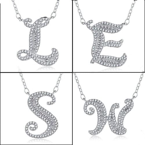 A-Z 26 Letter 925 sterling silver Name Necklaces Pendant For Women Fashion Long Chain Necklaces CZ DIY Jewelry Anniversary Gift