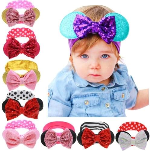 Baby Headdress Sequins Big Bowknot Elastic Wide Hairband Photography Props Accessories Birthday Gifts Clothing Decoration