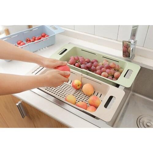 Home Kitchen Plastic Storage Rack Double Wash Drain Basket Multi-function Portable Stretch Fruit Strainer Vegetable Wash Basket