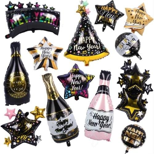 2022 Happy New Year Balloons Decor Wine Bottle Foil Balloons Merry Christmas Party Decoration air Globos New Year Eve Party noel
