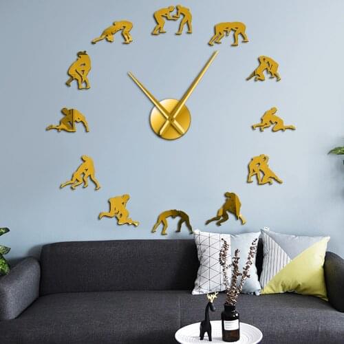 Wrestling Physical Modern Design Diy Giant Wall Clock Wrestler Home Decor Greek Roman Silhouette Art Sport Quiet Sweep Big Watch